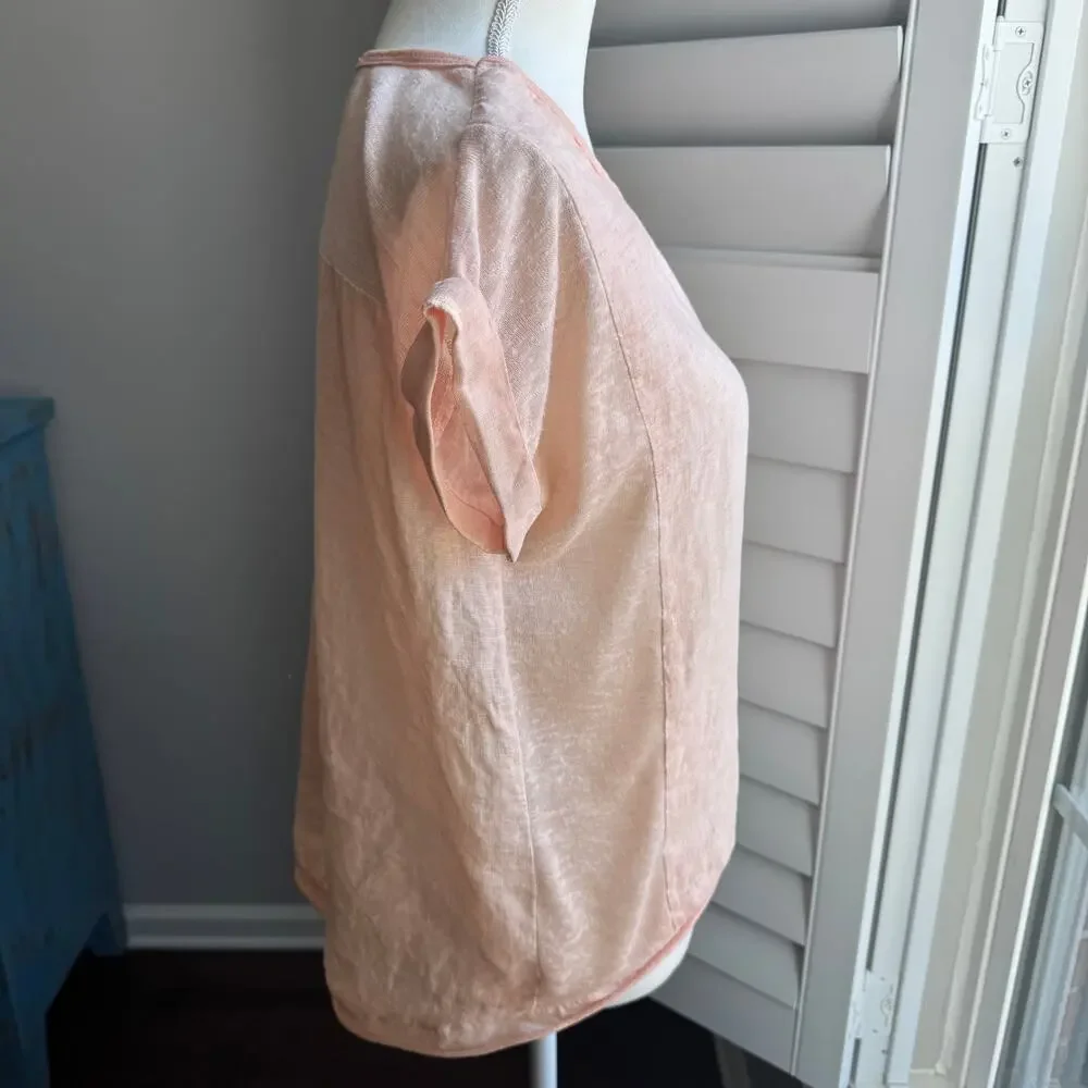 BELLE FRANCE Top Womens S Orange 100% Linen Made in Italy Coastal Beachy Resort - Picture 4 of 12